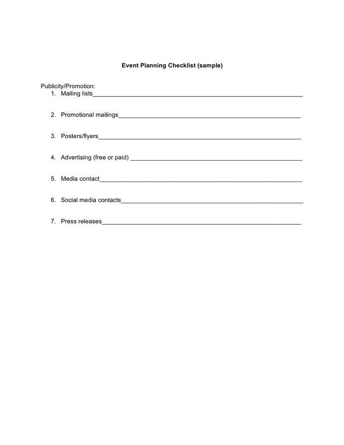 Event planning checklist in Word and Pdf formats - page 3 of 3