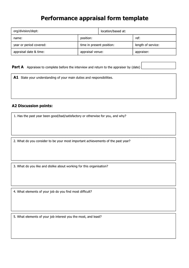 Performance appraisal form template in Word and Pdf formats