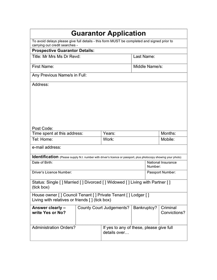 Guarantor Form For Driver 2020 2021 Fill And Sign Printable Template