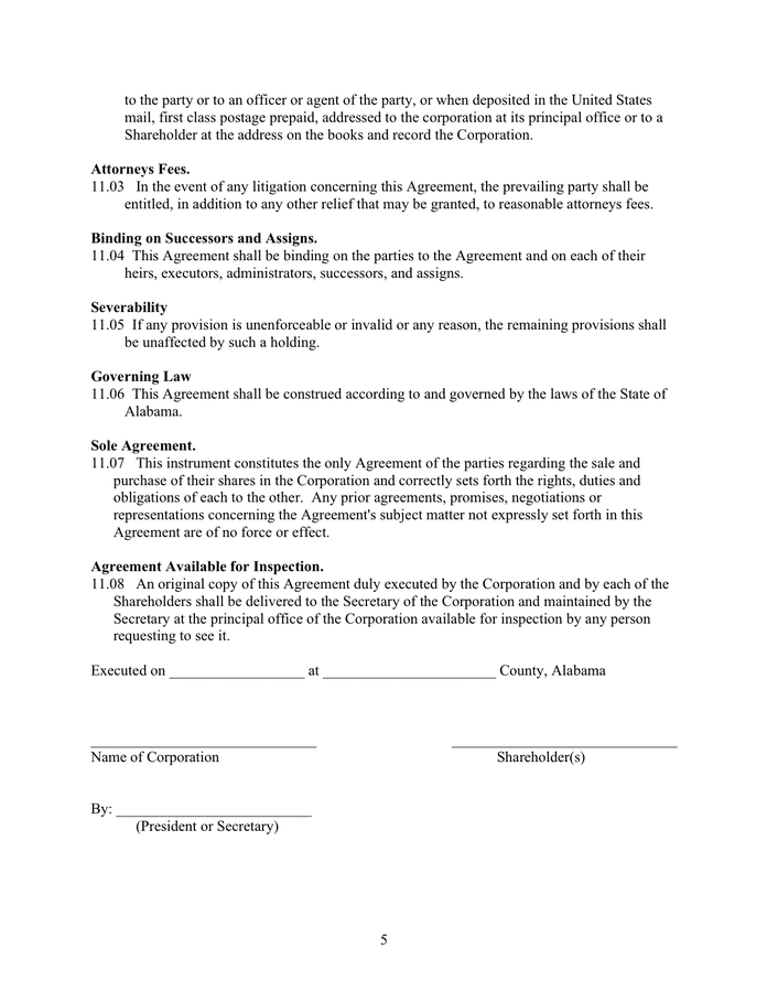 Sample buy - sell agreement in Word and Pdf formats - page 5 of 6