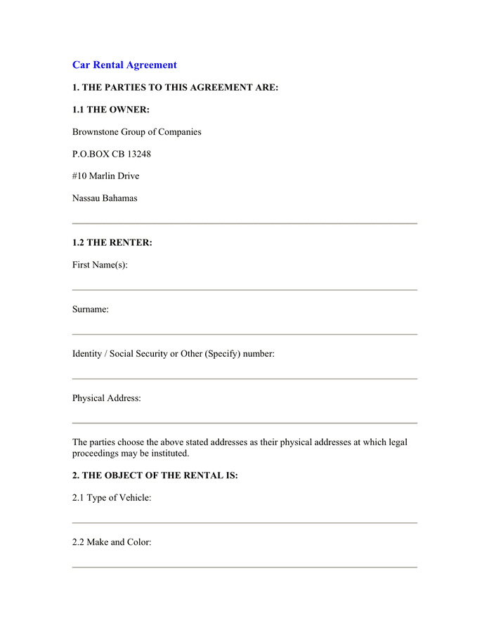 Car Rental Agreement In Word And Pdf Formats