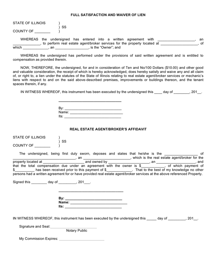 Waiver - broker lien form in Word and Pdf formats