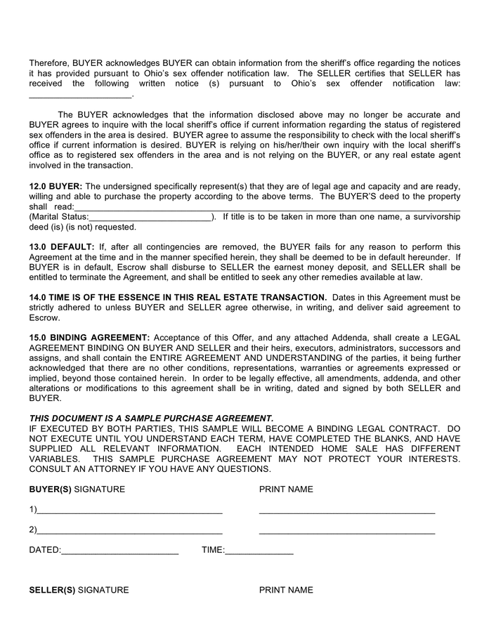 Real estate sales contract in Word and Pdf formats - page 5 of 6