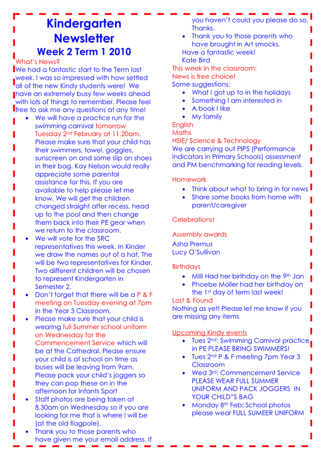 Kindergarten Newsletter Template - download free documents for PDF ...