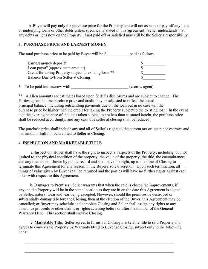 Real estate purchase agreement in Word and Pdf formats - page 2 of 6