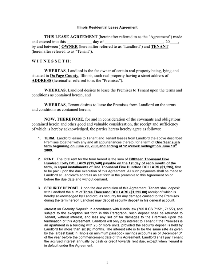 residential lease agreement (Illinois) page 1