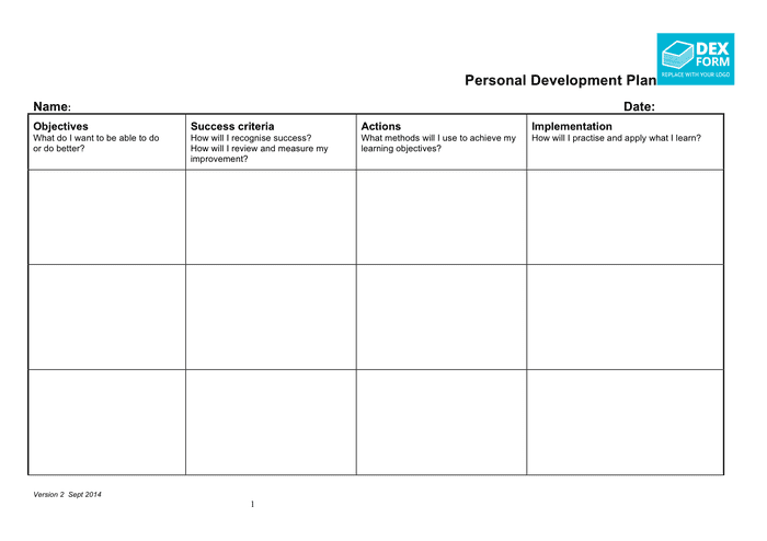 Personal development plan template in Word and Pdf formats