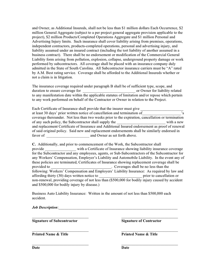 Subcontractor agreement in Word and Pdf formats - page 2 of 2