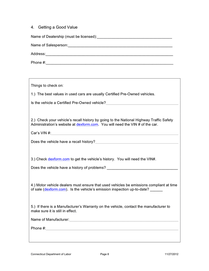 Vehicle purchase plan template in Word and Pdf formats page 8 of 12