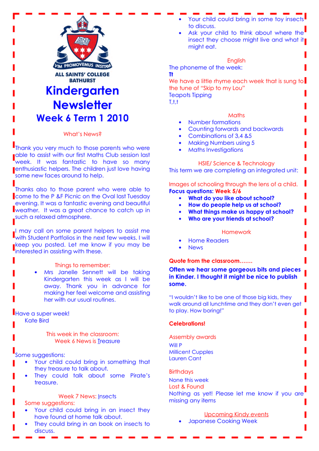 Kindergarten Newsletter Template download free documents for PDF