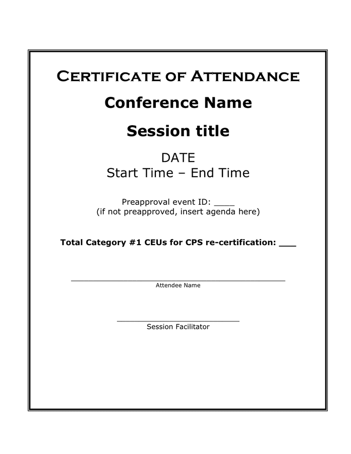 Certificate Of Attendance Template In Word And Pdf Formats