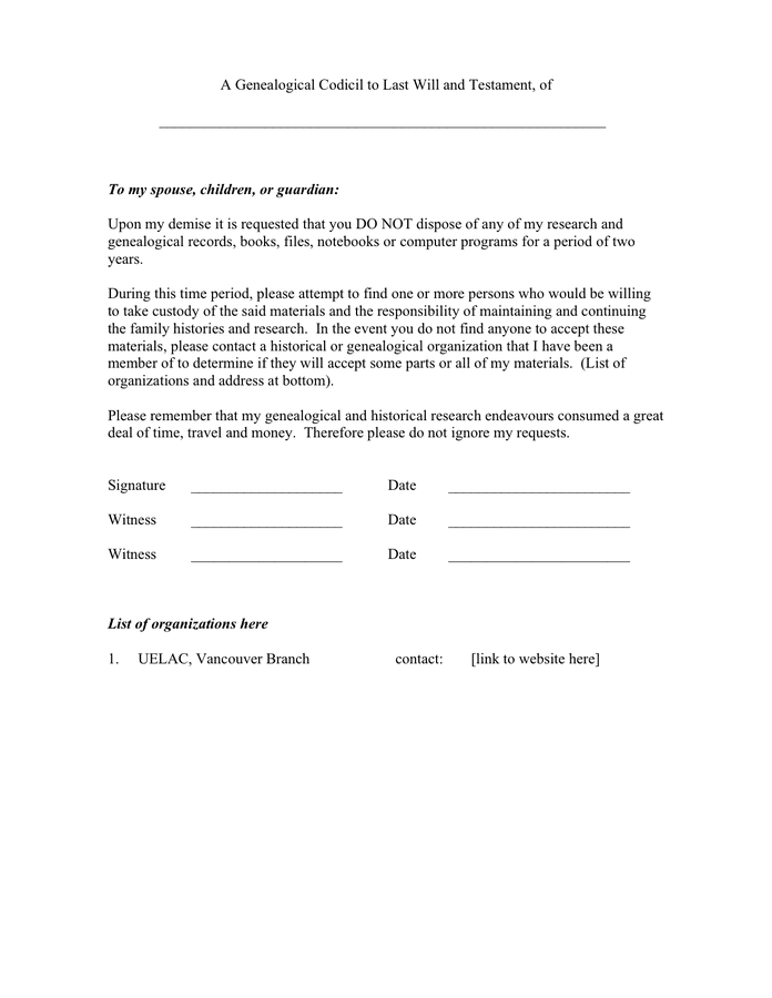 Sample Codicil To Will Download Free Documents For PDF Word And Excel