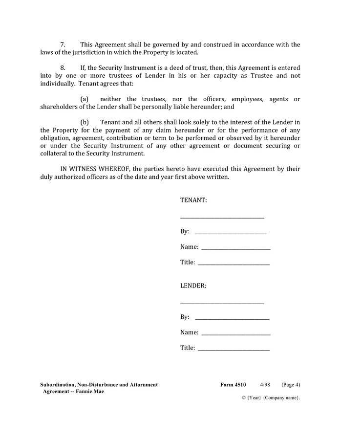 Subordination, non-disturbance and attornment agreement in Word and Pdf ...