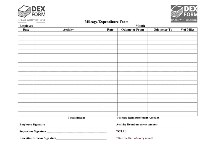 Mileage log in Word and Pdf formats