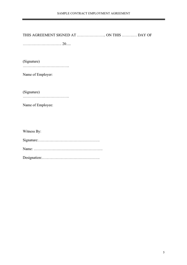 Sample contract employment agreement in Word and Pdf formats - page 5 of 5