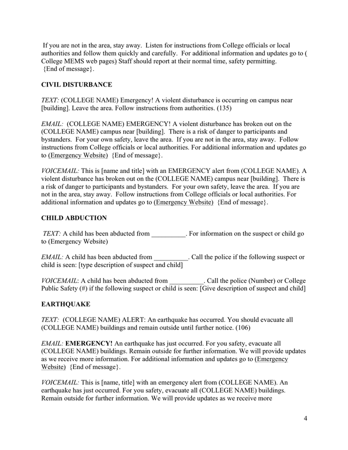 Emergency notification scripts samples in Word and Pdf formats - page 4 ...