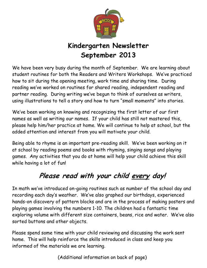 Kindergarten Newsletter Template download free documents for PDF