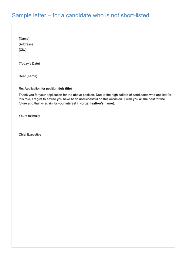 Sample Letter Candidate Not Short Listed In Word And Pdf Formats