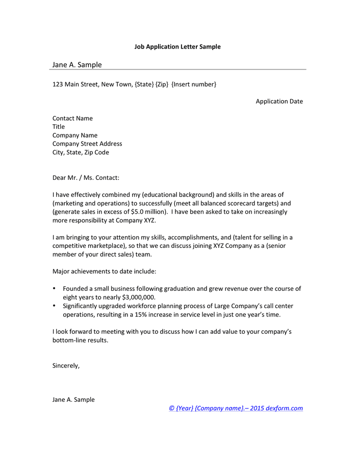 simple job application letter example