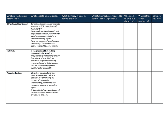 COVID-19 Risk Assessment Template for Workplaces in Word and Pdf ...