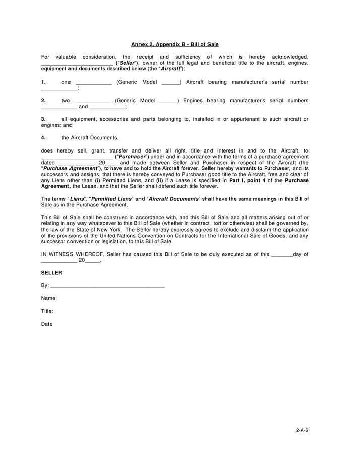 Used aircraft purchase agreement template in Word and Pdf formats