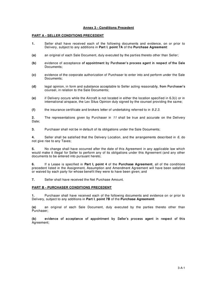 Used aircraft purchase agreement template in Word and Pdf formats