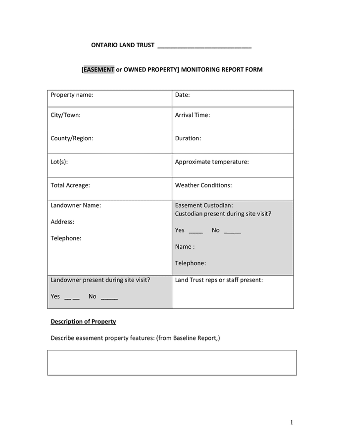 Property monitoring report form (Ontario) in Word and Pdf formats