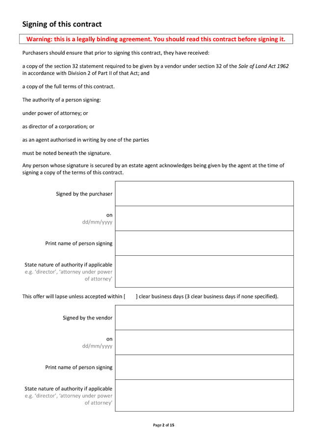 Contract of sale of real estate particulars of sale template