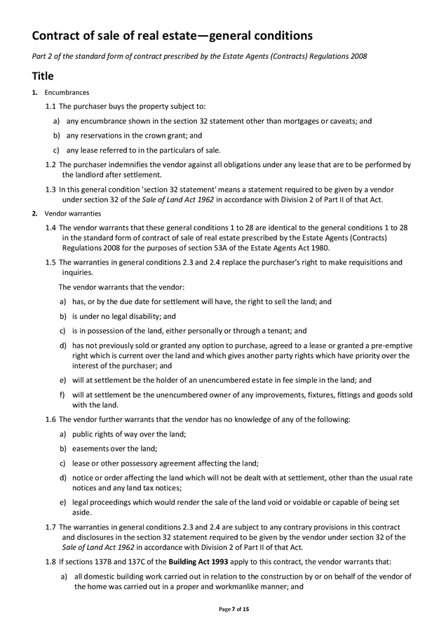 Contract of sale of real estate particulars of sale template
