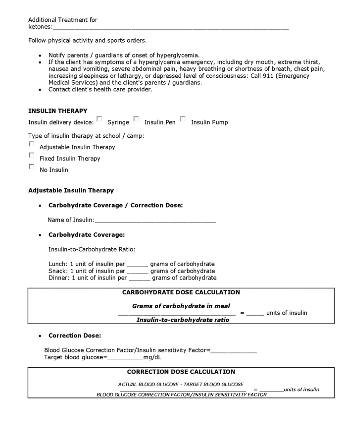 Diabetes Medical Management Plan In Word And Pdf Formats Page 3 Of 7