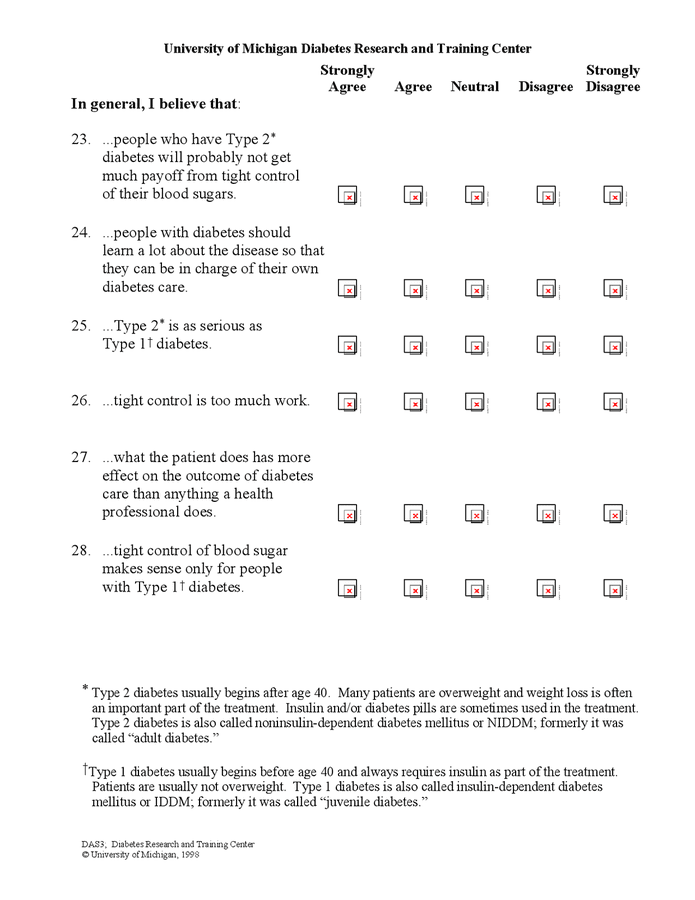 Diabetes university attitude survey template in Word and Pdf formats