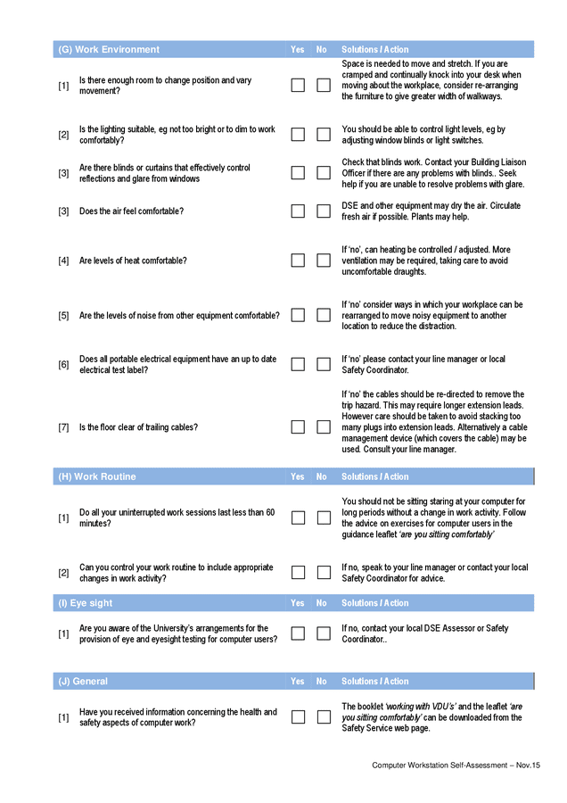 Computer workstation equipment self assessment checklist in Word and ...