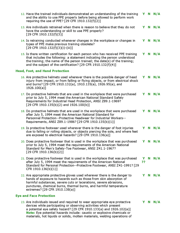 Personal protective equipment (PPE) self inspection checklist in Word