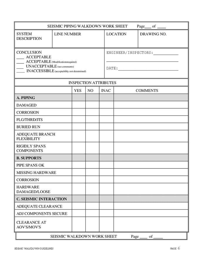 Seismic equipment walkdown checklists in Word and Pdf formats - page 6 of 7