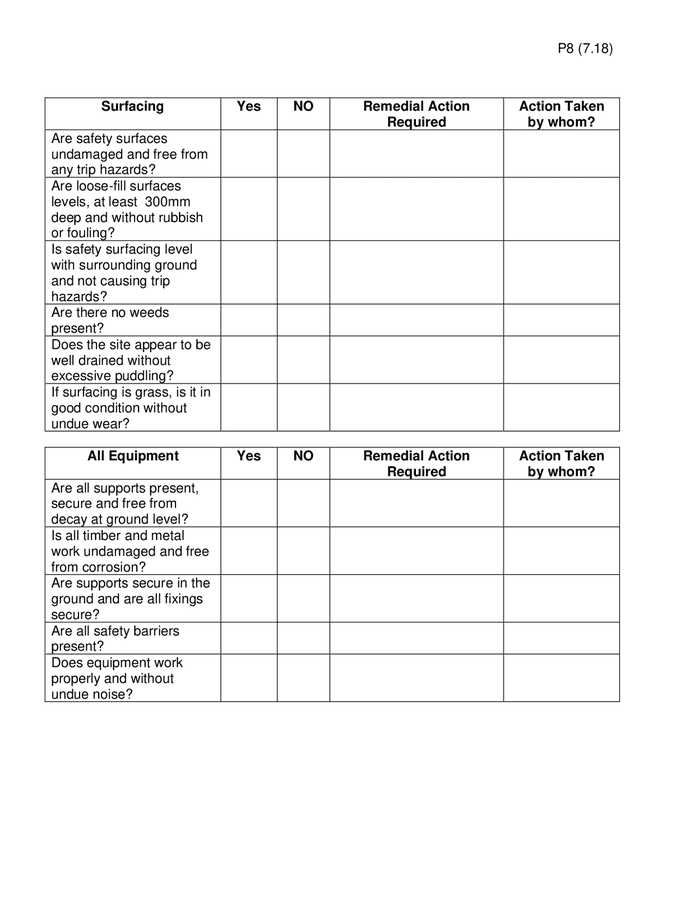 Checklist for children's outdoor play areas & equipment in Word and Pdf ...