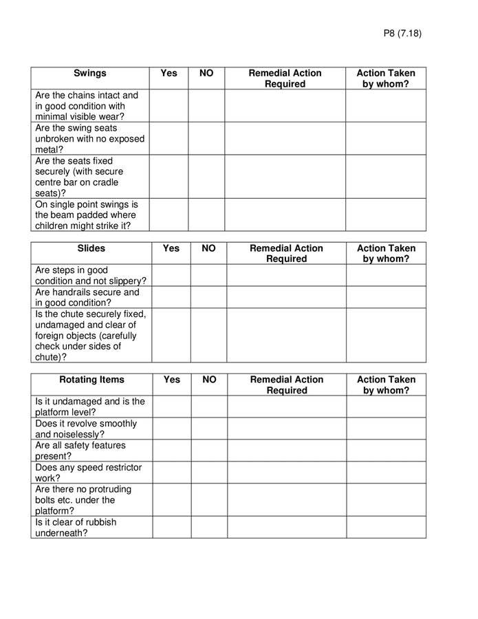 Checklist for children's outdoor play areas & equipment in Word and Pdf ...