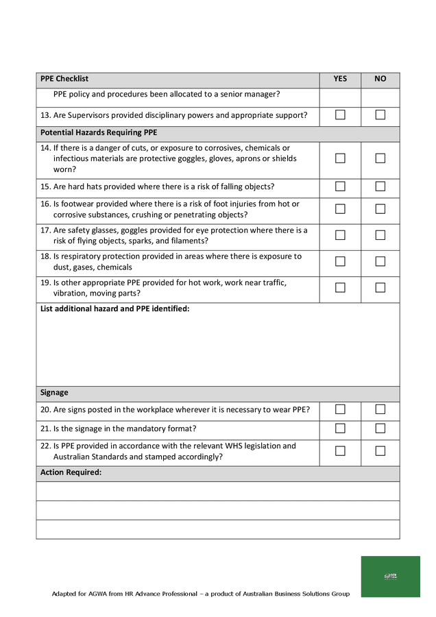 Personal protective equipment (PPE) checklist in Word and Pdf formats