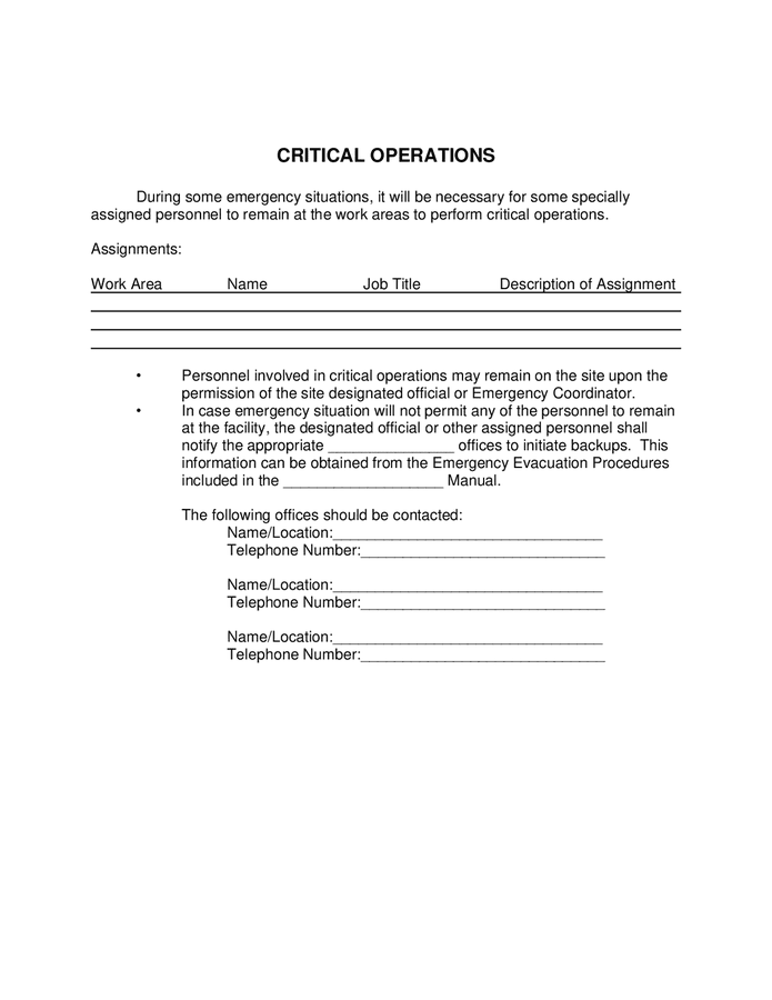 Facility emergency action plan in Word and Pdf formats page 16 of 17