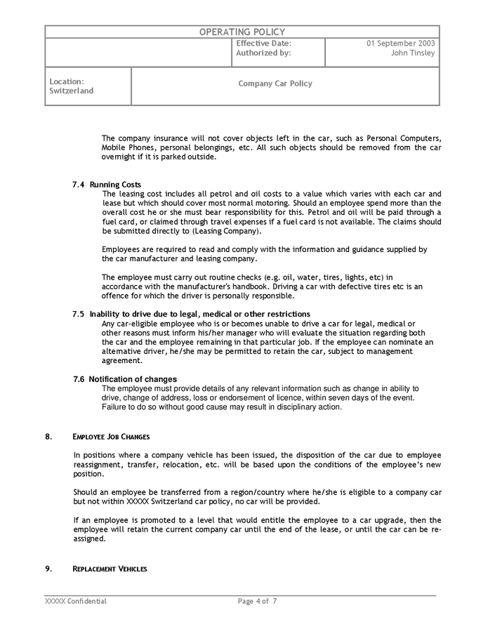 Car operating policy (Switzerland) in Word and Pdf formats - page 4 of 7