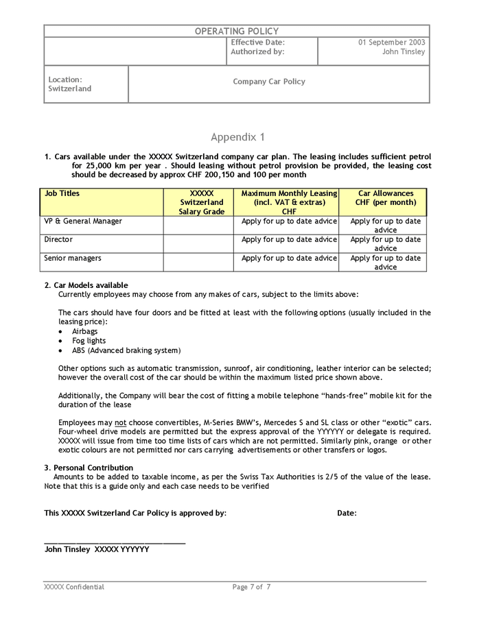 Car operating policy (Switzerland) in Word and Pdf formats - page 7 of 7