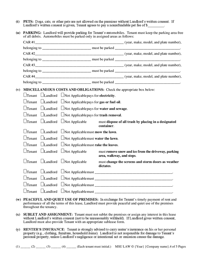 Residentiallease agreement (Michigan) in Word and Pdf formats page 4