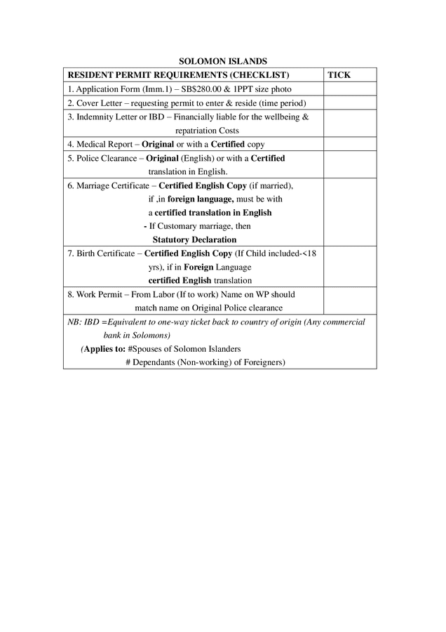 Resident Permit Requirements Checklist Solomon Islands In Word And Pdf Formats resident-permit-requirements-checklist-solomon-islands-in-word-and-pdf-formats