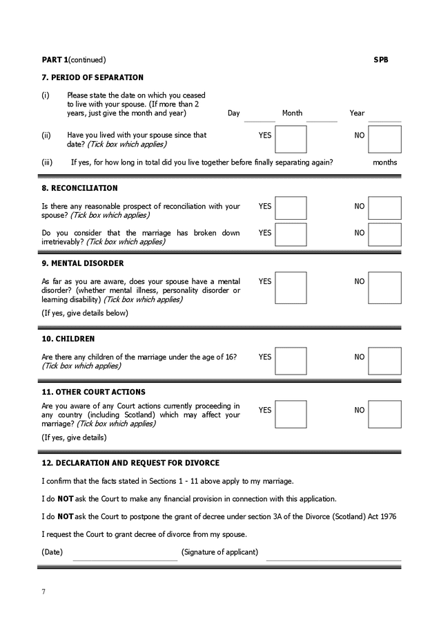 Application for divorce spouses having lived apart for at least two ...