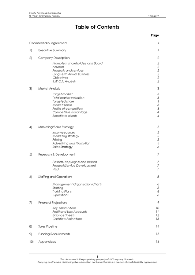 Business plan template in Word and Pdf formats - page 2 of 19