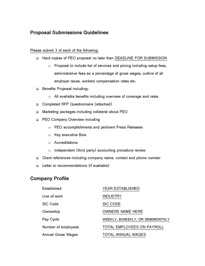 Request for proposal for PEO services template in Word and Pdf formats