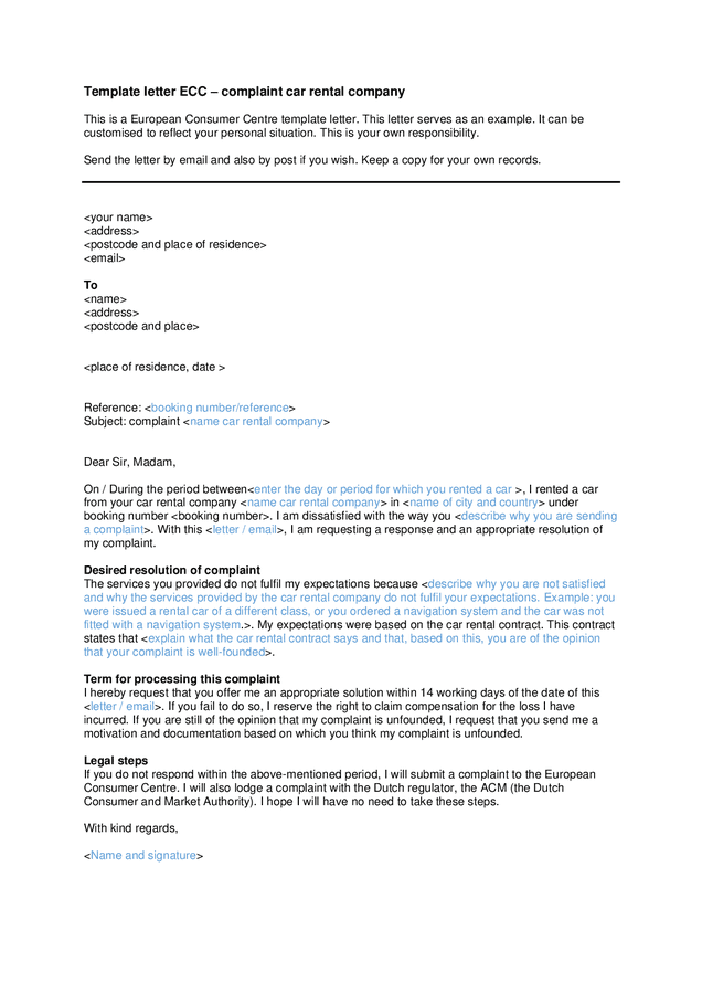 Complaint Letter Template - download free documents for PDF, Word and Excel