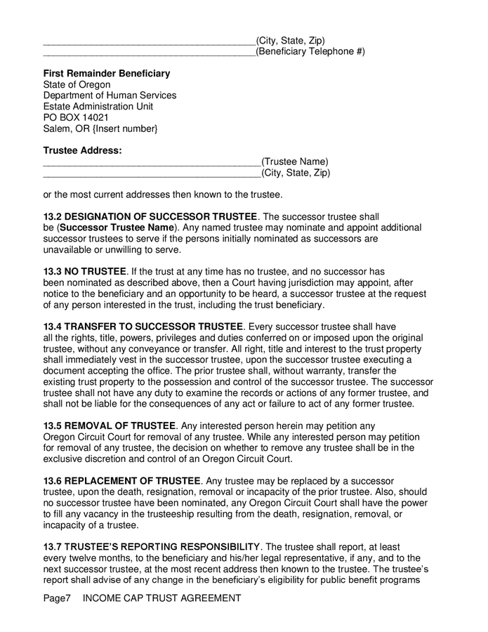 Irrevocable living trust agreement in word and pdf formats page 7 of 9