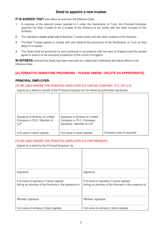 Deed To Appoint A New Trustee (Great Britain) In Word And Pdf Formats ...