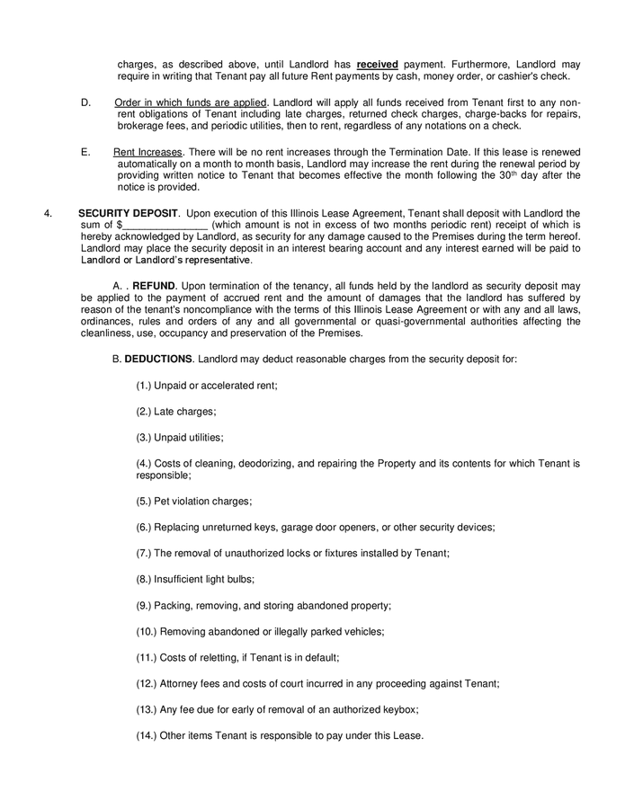 Residential lease agreement (Illinois) in Word and Pdf formats page 2