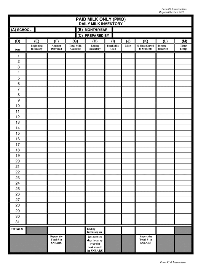 Daily milk inventory in Word and Pdf formats